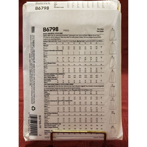 Misses Pull On Skirt Sewing Pattern Butterick B6798, Plus Size 16, 18, 20, 22 - Picture 3 of 5